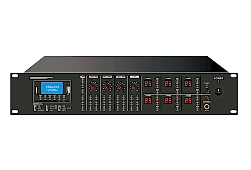 Decon - PA 6×6 Matrix Mixer Amplifier +USB/SD/FM/Bluetooth