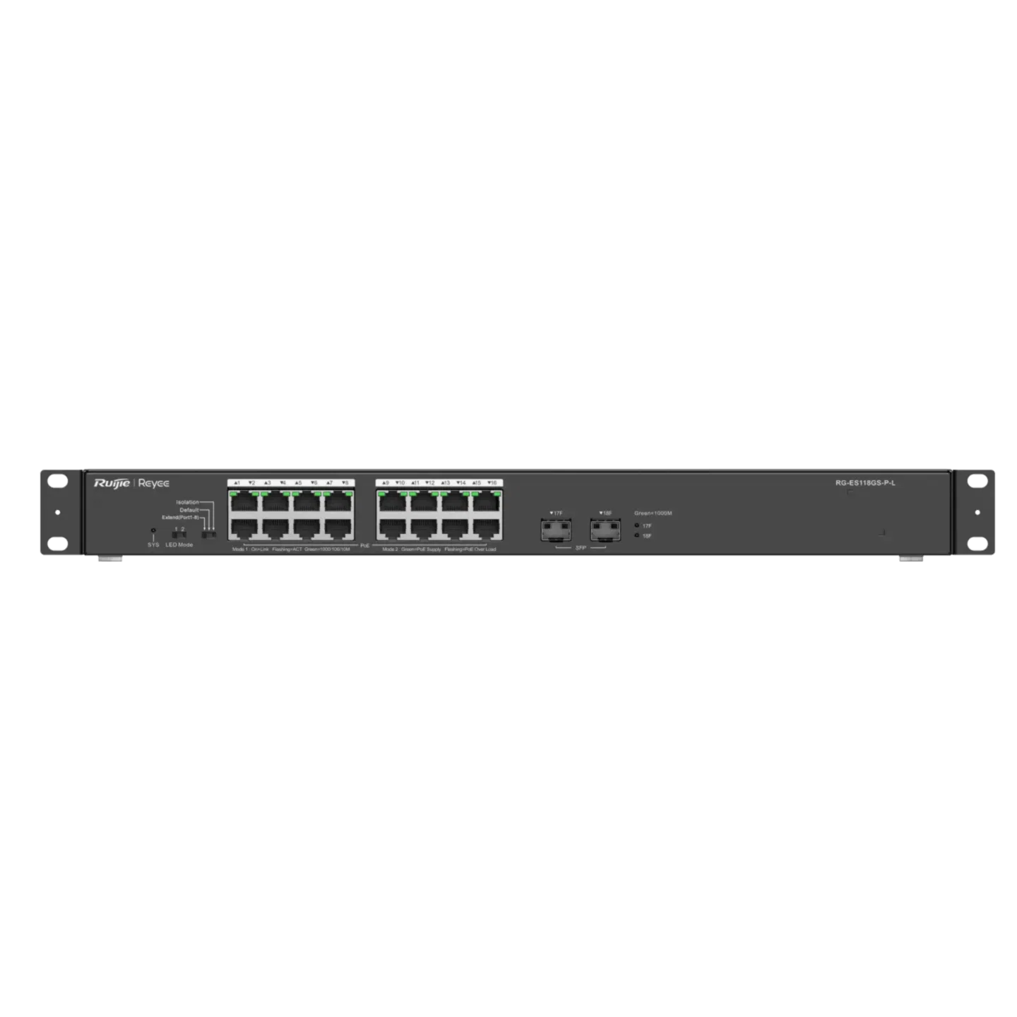 Reyee - 16 Port Gigabit PoE, 2 SFP Slots Ports Yönetilmez PoE Switch 