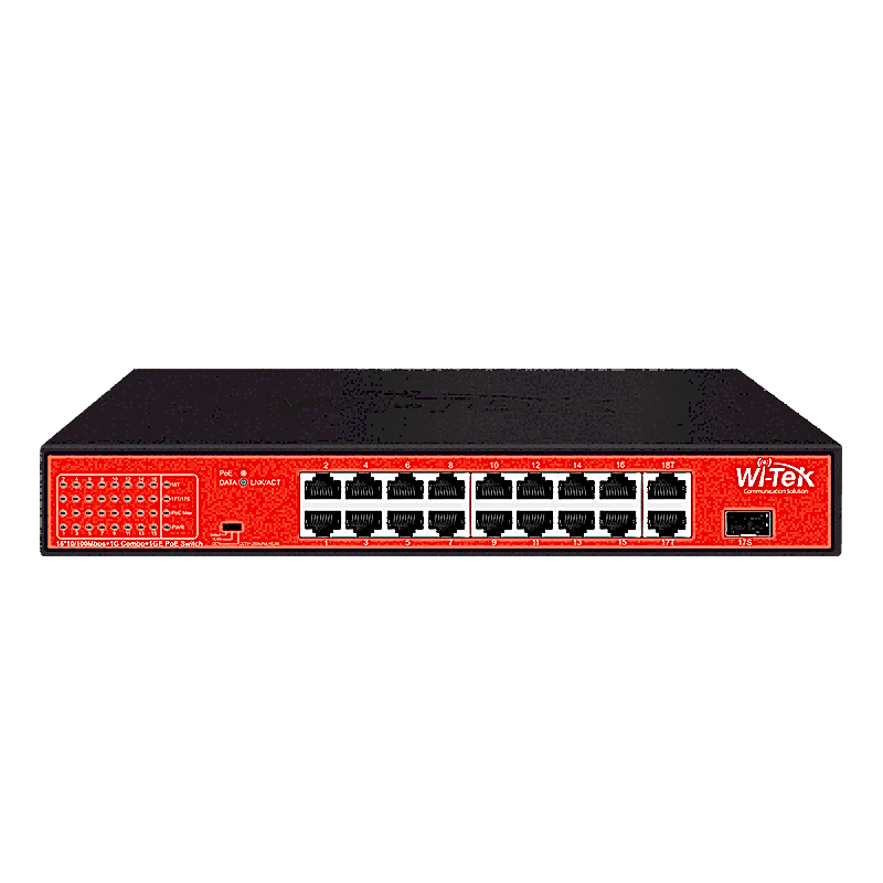 Wi-Tek - 16 Port Poe 250Mt. Mesafe Switch